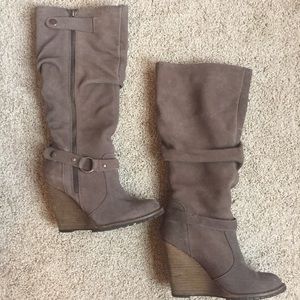 Tall Suede Boots with Buckle